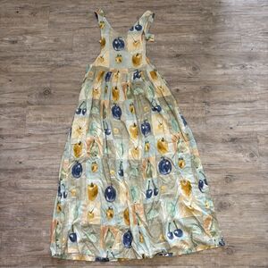 Vintage Fruit Print Overall Apron Midi Dress